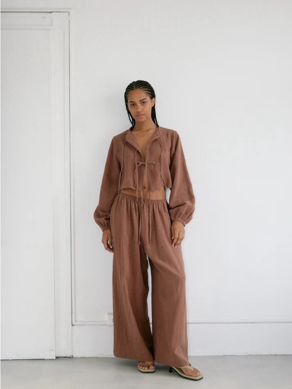Boheme Wide Leg Linen Trouser in Coffee SIZE 1